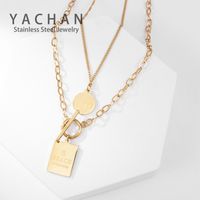 Multi-layered Wear Buckle Square Brand Personality Titanium Steel Necklace sku image 2