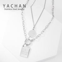Multi-layered Wear Buckle Square Brand Personality Titanium Steel Necklace sku image 1