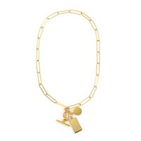 Personality Fashion Thick Chain Square Round Stainless Steel Necklace sku image 1