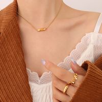 French Light Luxury Fashion Twist Tube Titanium Steel Plated 18k Real Gold Clavicle Chain sku image 1