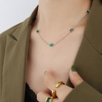 Retro Style Light Luxury Emerald Zircon Necklace Titanium Steel Plated 18k Real Gold Necklace sku image 2