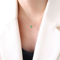 Hot Selling Emerald Zircon Micro-inlaid Craft Necklace Titanium Steel Plated 18k Real Gold Necklace Video P067 sku image 1