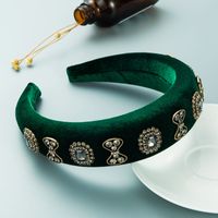 Baroque Retro Rhinestone Headband Female Flannel Thickened Thin Sponge Wide Brim Headband sku image 2