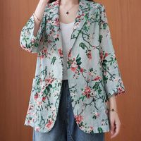 Autumn Cotton And Hemp Suit Jacket New Floral Casual Coat main image 6