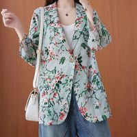 Autumn Cotton And Hemp Suit Jacket New Floral Casual Coat sku image 4