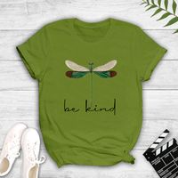 Letter Dragonfly Print Casual Short Sleeve T-shirt main image 3