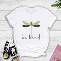 Letter Dragonfly Print Casual Short Sleeve T-shirt main image 1