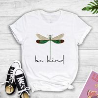 Letter Dragonfly Print Casual Short Sleeve T-shirt main image 2