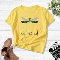Letter Dragonfly Print Casual Short Sleeve T-shirt main image 5