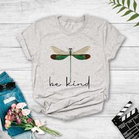 Letter Dragonfly Print Casual Short Sleeve T-shirt main image 6