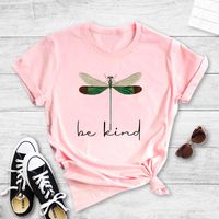 Letter Dragonfly Print Casual Short Sleeve T-shirt sku image 7