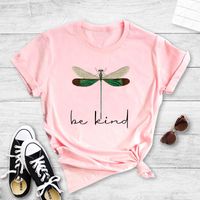 Letter Dragonfly Print Casual Short Sleeve T-shirt sku image 8