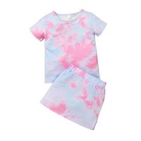 Costume À Manches Courtes Tie-dye Casual Kid Girl Vêtements Jupe Deux Pièces main image 6