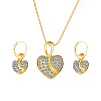 Creative Simple Women's Jewelry 18k Point Diamond Peach Heart Necklace And Earring Set sku image 1