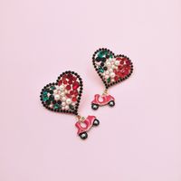 Diamond Heart-shaped Pendant Exaggerated Creative Earrings main image 3