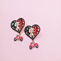 Diamond Heart-shaped Pendant Exaggerated Creative Earrings main image 4