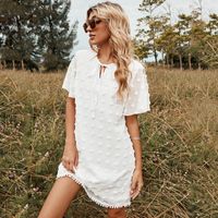 تنورة نسائية بأكمام قصيرة لربيع وصيف فستان  أبيض من قماش الجاكار المنقوش main image 4