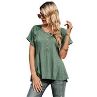 European And American Solid Color Round Neck Single-breasted Stitching Casual T-shirt Women main image 6