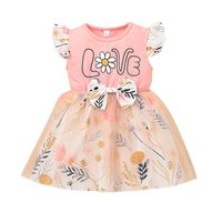 Children's Summer Sweet Girl Flower Dress Letter Print Princess Dress sku image 1