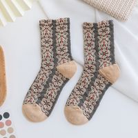 2021 New Style Retro Literary Small Floral Ethnic High-top Combed Cotton Socks Wholesale sku image 1