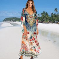 Fashion Printing V-neck Robe Beach Sunscreen Skirt Swimsuit Blouse sku image 1