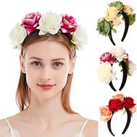 Fashion Simulation Fabric Big Rose Flower Wide Brim Headband main image 3