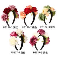 Fashion Simulation Fabric Big Rose Flower Wide Brim Headband main image 6
