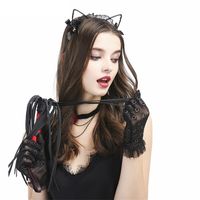 European And American Hollow Lace Small Bow Cat Ears Headband main image 4