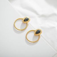 Fashion Stainless Steel Earrings Natural Stone Woven Ring Earrings main image 4