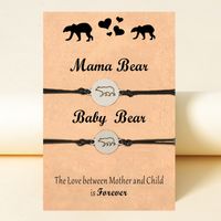 Creative Stainless Steel Hollow Black Label Baby Bear Parent-child Card Hand-woven Bracelet main image 4