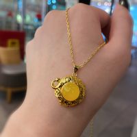 Fashion Lightly Inlaid Yellow Chalcedony Money Coin Pendant Elephant Niche Necklace Female main image 2