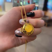 Fashion Lightly Inlaid Yellow Chalcedony Money Coin Pendant Elephant Niche Necklace Female main image 3