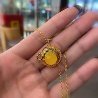 Fashion Lightly Inlaid Yellow Chalcedony Money Coin Pendant Elephant Niche Necklace Female main image 4