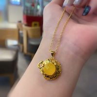 Fashion Lightly Inlaid Yellow Chalcedony Money Coin Pendant Elephant Niche Necklace Female main image 5