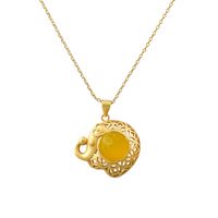 Fashion Lightly Inlaid Yellow Chalcedony Money Coin Pendant Elephant Niche Necklace Female main image 6