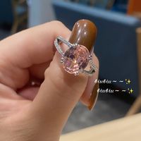 Fashionable Geometric Light Inlaid Zircon Natural Pink Crystal Ring main image 5