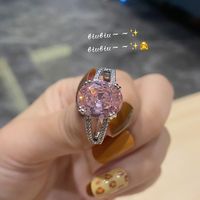 Fashionable Geometric Light Inlaid Zircon Natural Pink Crystal Ring main image 6