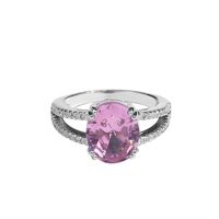 Fashionable Geometric Light Inlaid Zircon Natural Pink Crystal Ring main image 1