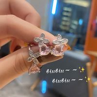 Fashion Pear Inlaid Zircon Opening Adjustable Flower Ring main image 3