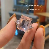 Fashion Four-claw Geometric Inlaid Zircon Natural Pink Crystal Ring main image 3