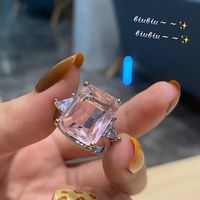 Fashion Four-claw Geometric Inlaid Zircon Natural Pink Crystal Ring main image 5