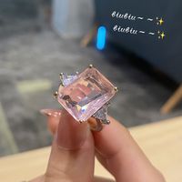 Fashion Four-claw Geometric Inlaid Zircon Natural Pink Crystal Ring main image 6