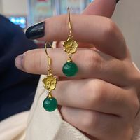 Retro Flower Shaped Bud Green Jade Pendant Earrings main image 1