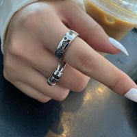Simple Vintage Star Dyed Black Open English Letter Smiley Face Retro Thin Ring main image 5