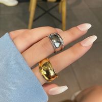 Simple Irregular Wide Face Open Simple Niche Geometric Solid Color Ring main image 5