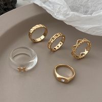 Creative Simple Geometric Jewelry Ring Resin Butterfly Chain Ring 5-piece Set main image 5
