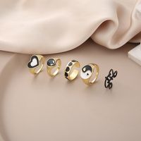 Retro Women's Ring Set Black Oil Dripping Heart Tai Chi Ring 5 Piece Set main image 1