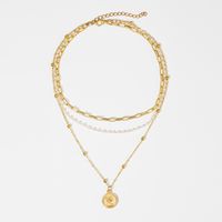 2022 New Creative Simple Women's Portrait Coin Chain Pearl Three-layer Necklace Wholesale main image 4