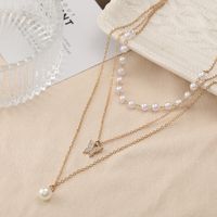 2022 New Creative Simple Pearl Diamond Butterfly Pendant Three Layer Necklace main image 4