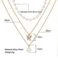 2022 New Creative Simple Pearl Diamond Butterfly Pendant Three Layer Necklace main image 6
